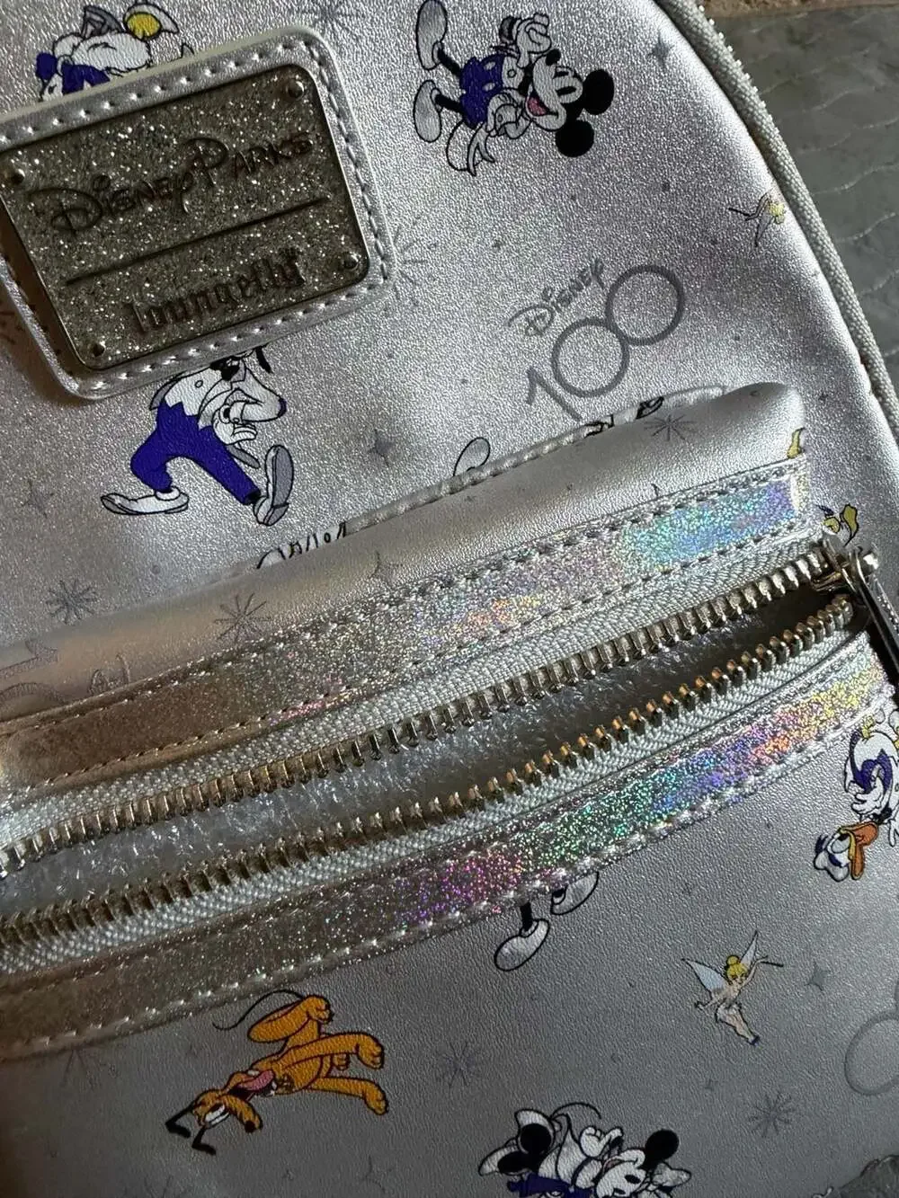 NWT Disney Parks Loungefly 100 commemorative Mini Backpack Silver